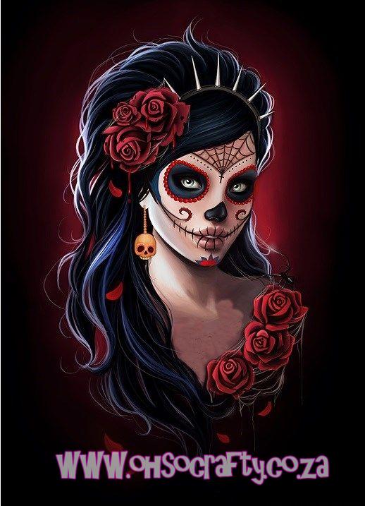 Red Rose Sugar Skull Diamond Painting Kit 30cm x 45cm 