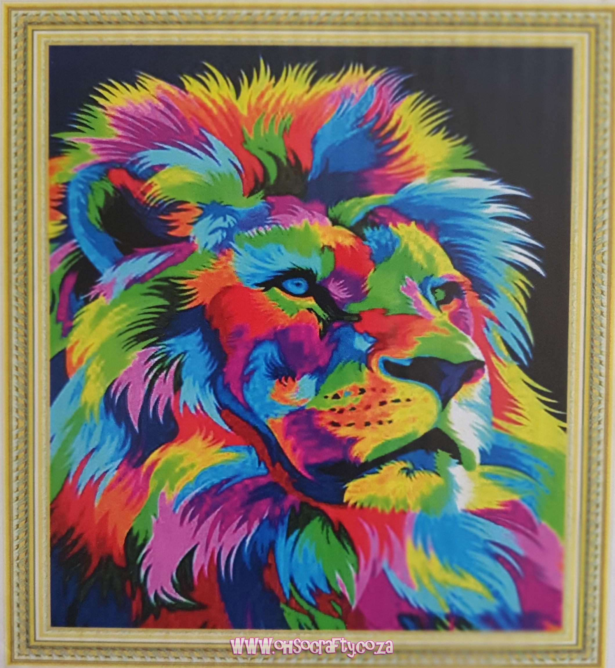Colourful Lion Diamond Painting Kit 30cm x 40cm Framed TC7500 - OHsoCrafty