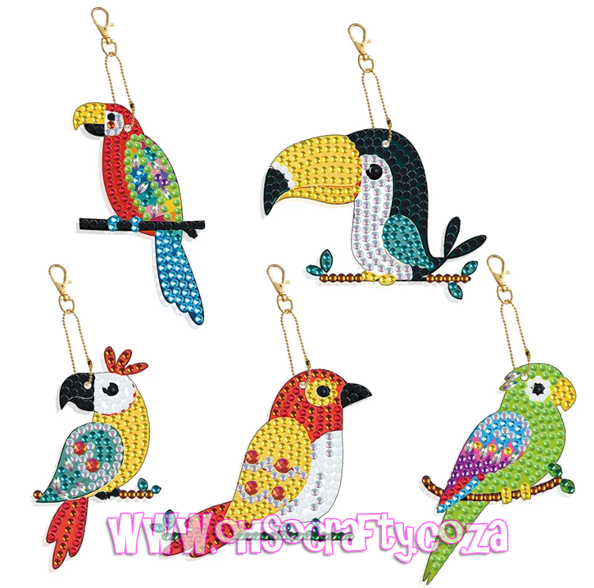 Keychain Diamond Painting Kit YSGJ023 - Parrots - OHsoCrafty